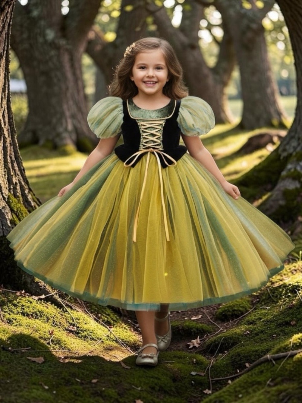 Green Velvet Fairy Princess Tulle Dress - Kids Costume